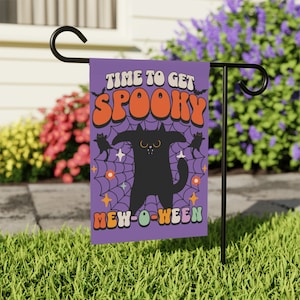 Black Cat Garden Flag, Halloween Cat Garden Banner, Halloween Yard Banner, Spooky Cat Garden Decor, Cute Cat Yard Flag, Fall House Banner