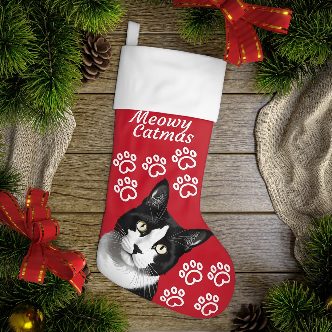 Personalized Cat Christmas Stocking, Tuxedo Cat Stocking, Pet Christmas