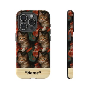 Personalized Name Phone Case for Apple iPhone 15 14 13 12 11 Pro Max Plus, Cat Lover Christmas Phone Case, Xmas iPhone Case, Cat Lover Gift
