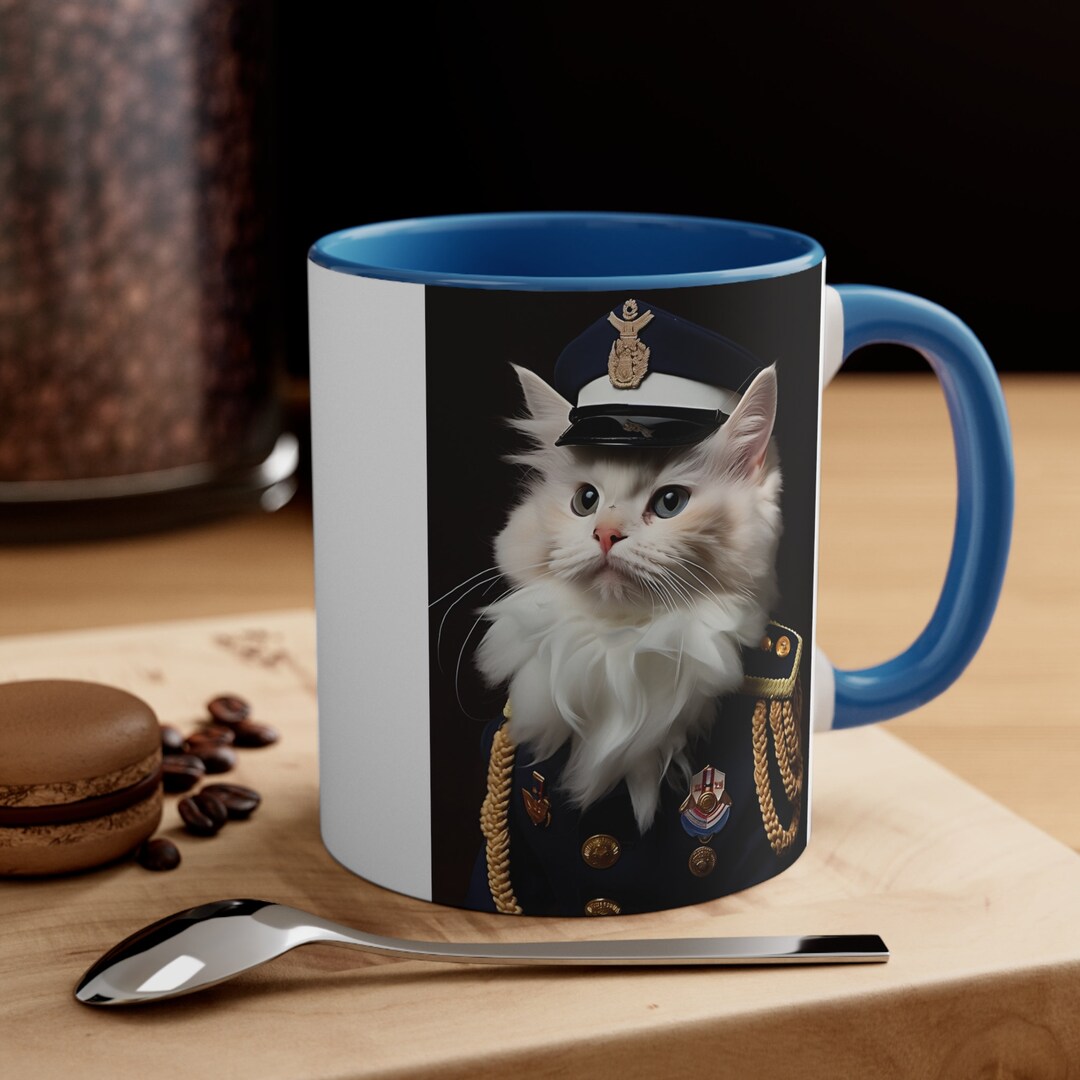 White Cat Kitty Kitten Dressing Navy Blue Service Uniform Etsy
