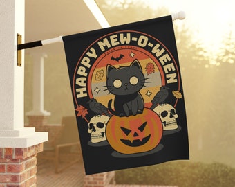 Black Cat Garden Flag, Halloween Garden Banner, Halloween Cat Yard Decor, Halloween Cat Garden Decor, Cute Cat Yard Flag, Fall House Banner