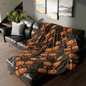 Halloween Cat Soft Blanket, Black Cat Blanket, Pumpkin Cat Blanket, Halloween Costume Blanket, Cat Lover Gift, Cat Mom Gift, Gift for Her