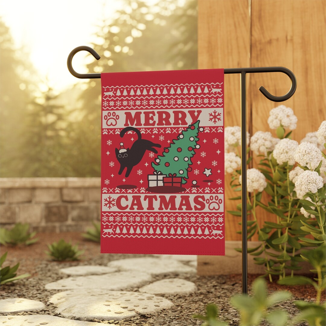 Black Cat Garden Flag, Christmas Cat Garden Banner, Christmas Yard ...