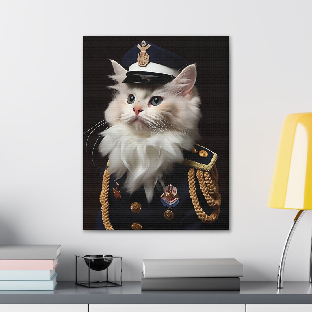 White Cat Kitty Kitten Dressing Navy Blue Service Uniform Etsy
