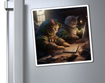 Magnets Brown Tabby Cat Kitty Playing Computer Games Late Night Home Kitchen Decor Dishwasher Fridge Magnet Gift for Pet Parent Lovers Owner