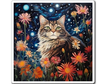 Fridge Magnet Surrealism Cat in Magical Floral Garden Gift for Cat Parents Lovers Owners Home Kitchen Decor Refrigerator Dishwasher Magnets