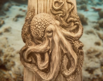 Octopus Wood Wall Art | Kraken Ocean Decor | Nautical Sea Life Artwork | Coastal Beach House Decor | Octopus Lover Gift