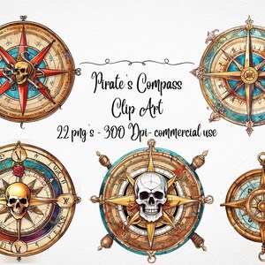 Pirates Compass Clip Art Bundle - Marine Pirate Compass, Steampunk ...
