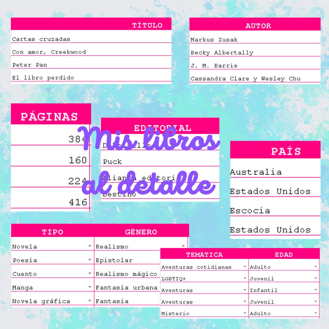 Reading Spreadsheet Template in Spanish in Pink, Organize and Analyze