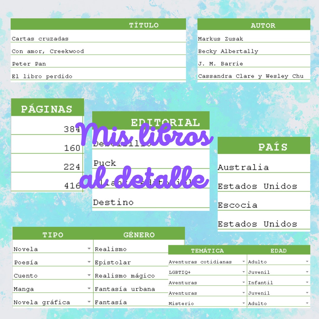 Reading Spreadsheet Template in Spanish in Green, Organize and Analyze