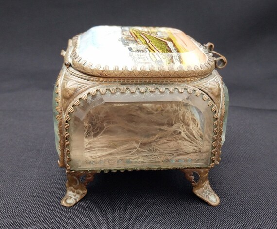 Antique  Eglomise Jewelry Casket Ormolu Crystal B… - image 4