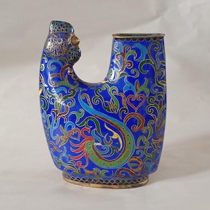 Sällsynt vintage kinesisk cloisonné tuppborstehållare vas - unik form