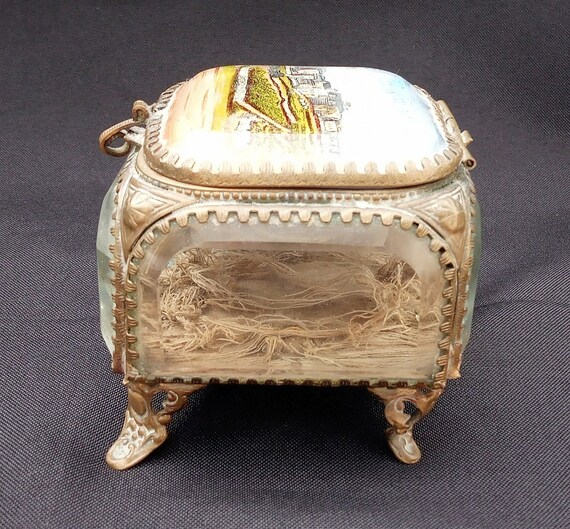 Antique  Eglomise Jewelry Casket Ormolu Crystal B… - image 5