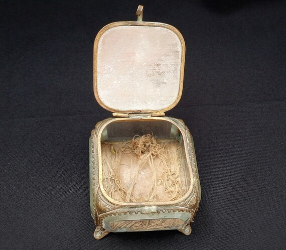 Antique  Eglomise Jewelry Casket Ormolu Crystal B… - image 3