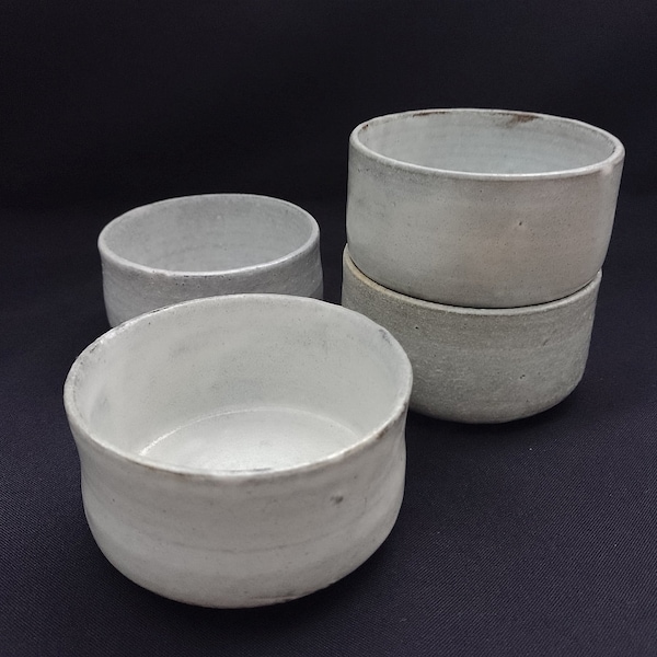 Set of 4 Bowls Studio Pottery Ceramic Light Gray Signed 3.7" x 2" Snacks Tapas Vintage