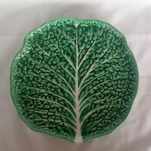 Majolica Cabbage Dish Leaf Green Ceramic Plate Marked SECLA Portugal Vintage