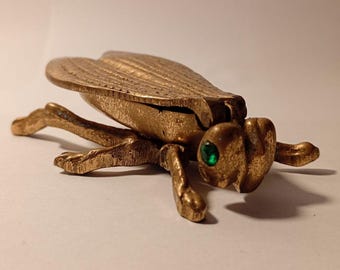 Vintage Decorative Brass Collectible  Fly  Box Ashtray