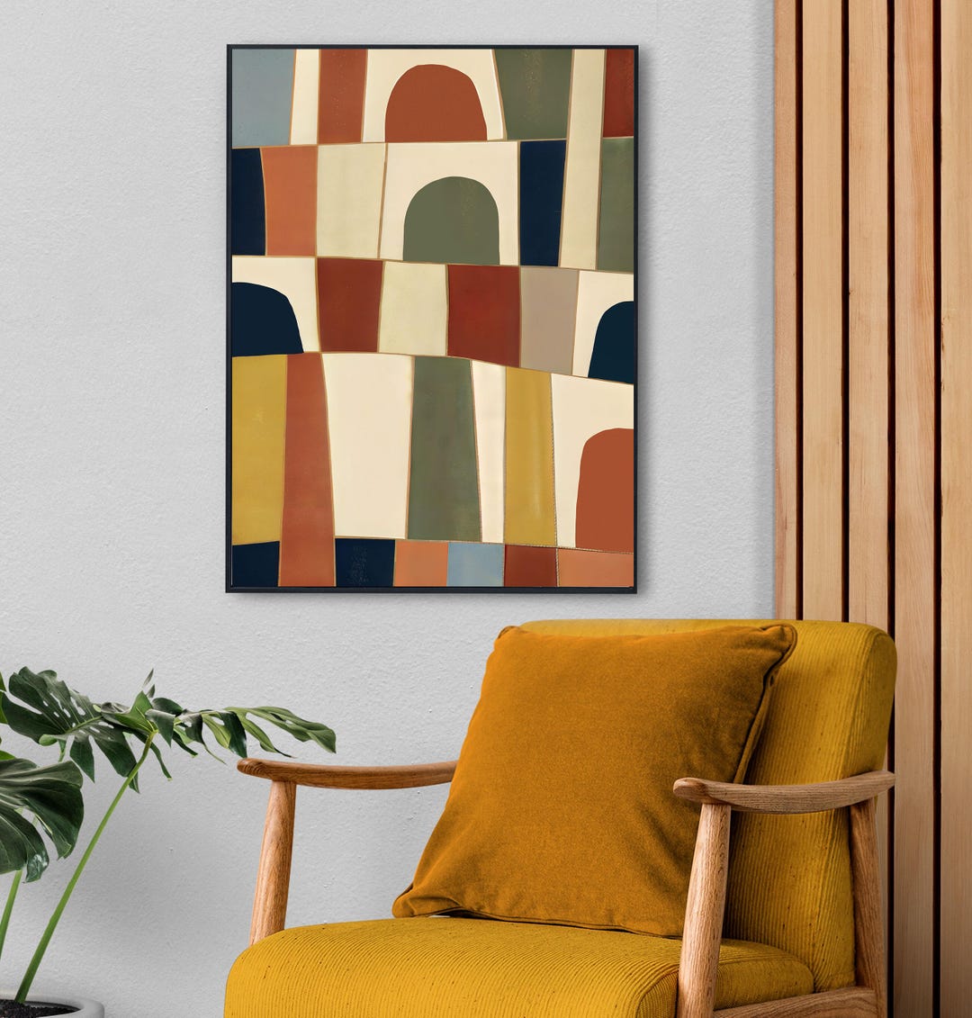 Mid Century Modern Arch Wall Art Print – Abstract Color Block (digital ...