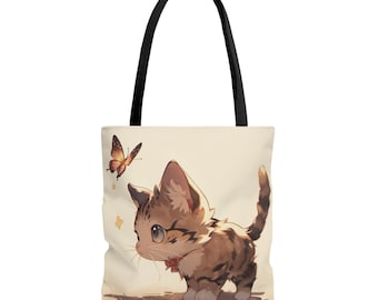 Cute Tote Bag with Kitten Design, gifts for her