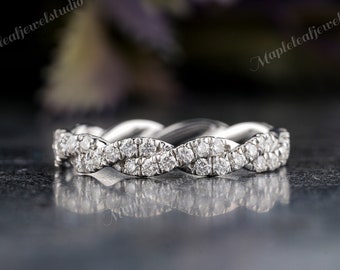 Twisted Wedding Band Womens Moissanite Eternity Band 14K Solid White Gold Twist Infinity Wedding Band Anniversary Band Anniversary Gift