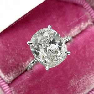 4,50 kt langwerpige kussengeslepen moissaniet verlovingsring, verborgen halo diamanten trouwring, 10k witgouden ring, sierlijke effenen set ring