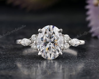 Anillo de compromiso ovalado Moissanite vintage único Cluster anillo de compromiso de oro rosa mujeres Marquise diamante boda nupcial art deco Aniversario
