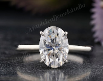 Anillo de compromiso ovalado de moissanita de 6 quilates, halo oculto, anillo de compromiso ovalado de plata de ley, anillo ovalado con halo oculto