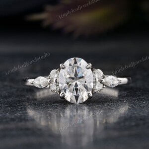 Oval Moissanite engagement ring Marquise diamond wedding Bridal art deco vintage unique Cluster rose gold engagement Anniversary ring women