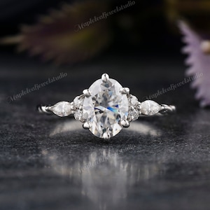 Oval Moissanite Verlobungsring Roségold Vintage Ring Art deco Solid 14K Diamant im Marquiseschliff 3/4 Eternity Twisted Brautgeschenk für Frauen