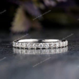 French Pavé Diamond Wedding Band Round Cut Moissanite Engagement Ring Thin Dainty Stacking Engagement Band Francesca Band Micro pave Band