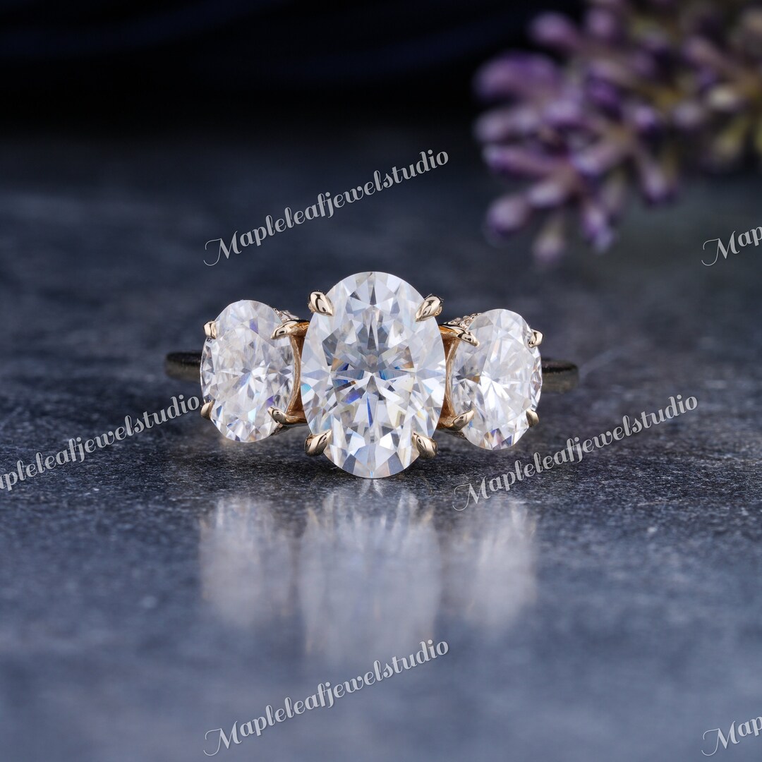 2.72 Ct Oval Moissanite Engagement Ring Three Stone Moissanite Wedding ...