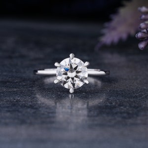 Solitaire Engagement Ring For Women, Round Moissanite Diamond Rings, Proposal Anniversary Rings For Her, Simple Gold Wedding Rings