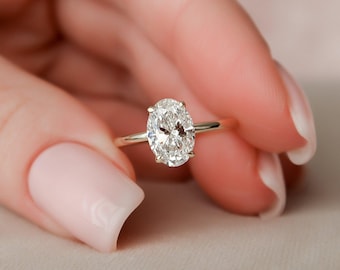 2 Carat Oval Solitaire Engagement Ring, Oval Diamond Engagement Ring, Anniversary Proposal Ring For Women, Simple Moissanite Wedding Rings
