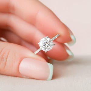 2 Carat Round Cut Engagement Rings, Bridal Pave & Hidden Halo Wedding Ring, Moissanite Engagement Ring, Classic Diamond Anniversary Ring