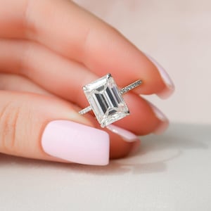 4 Carat Emerald Cut Moissanite Engagement Rings, Simulated Diamond Bridal Ring, Anniversary Wedding Ring For Her, Promise Rings For Women