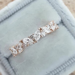 0.90 Ct Marquise And Round Cut Diamond Wedding Band Moissanite Engagement Ring Half Eternity Anniversary Band Bridal Matching Stackable Band