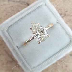 3 Carat Pear Cut Moissanite Engagement Ring Pear Solitaire Engagement Ring Teardrop Diamond Wedding Ring Pear Moissanite Yellow Gold Ring
