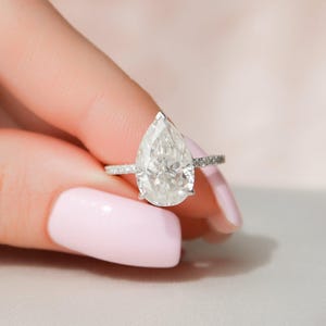 3.5 Carat Pear Shaped Moissanite Engagement Ring, Anniversary Rings For Women, Hidden Halo-Pave Wedding Ring, Diamond Promise Rings