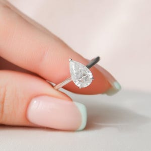 1.5 Carat Pear Shaped Solitaire Engagement Ring, Pear Moissanite Wedding Rings, Diamond Anniversary Rings For Her, Promise Rings For Women