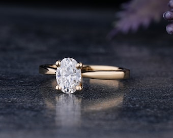 Anillo de compromiso solitario de corte ovalado de 1 quilate, anillo de diamante de moissanita ovalado, regalo de aniversario para ella, anillos de boda de oro para mujeres