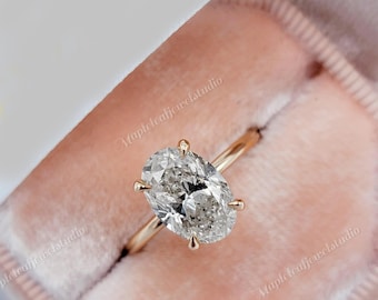 2 Carat Oval Cut Diamond Ring Oval Cut Engagement Ring Oval Moissanite Solitaire Ring Hidden Halo Wedding Ring Dainty Claw 4 Prong Ring