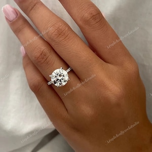 3 Ct Round Engagement Rings Round Cut Moissanite Engagement Ring Six Prong Solitaire Ring Hidden Halo Diamond Ring Platinum Moissanite Ring