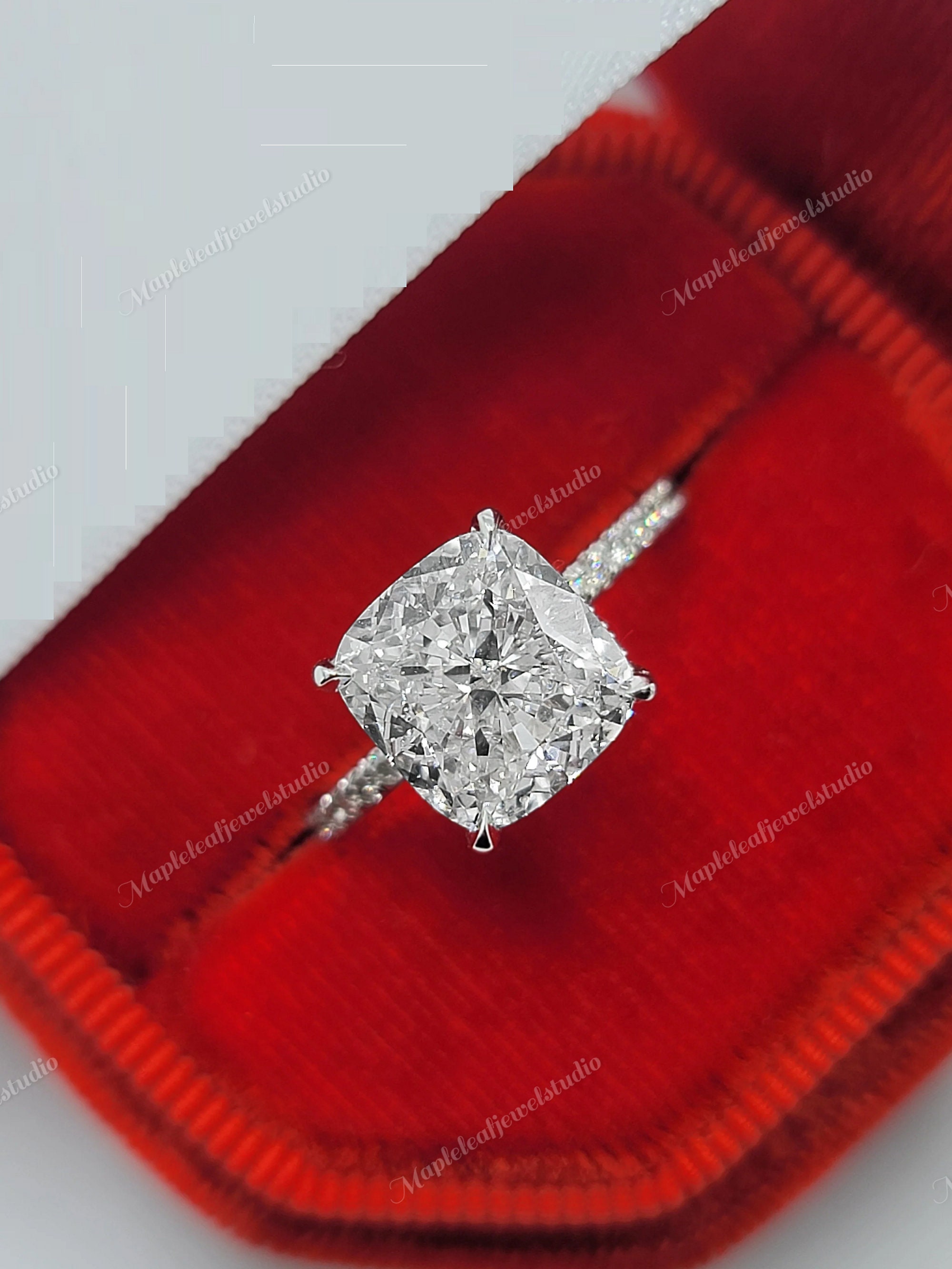 4 Carat Cushion Cut Diamond Ring Cushion Cut Moissanite Engagement Ring Hidden Halo Cushion Cut Engagement Ring Cushion Cut Solitaire Ring