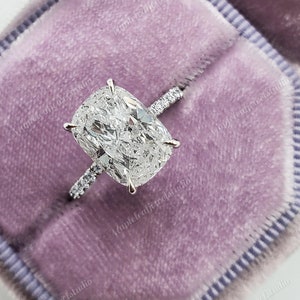 Elongated Cushion Cut Engagement Rings Cushion Cut Solitaire Diamond Ring Cushion Cut Moissanite Ring Micropave Side Stones Ring