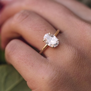 3 Carat Hidden Halo Oval Engagement Ring, Oval Moissanite Diamond Rings, Minimalist Engagement Ring for Women, Promise Ring For Her