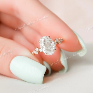 Oval Cluster Engagement Rings Oval Moissanite Engagement Ring Unique Oval Engagement Rings Gold Wedding Rings For Women 14k Moissanite Ring