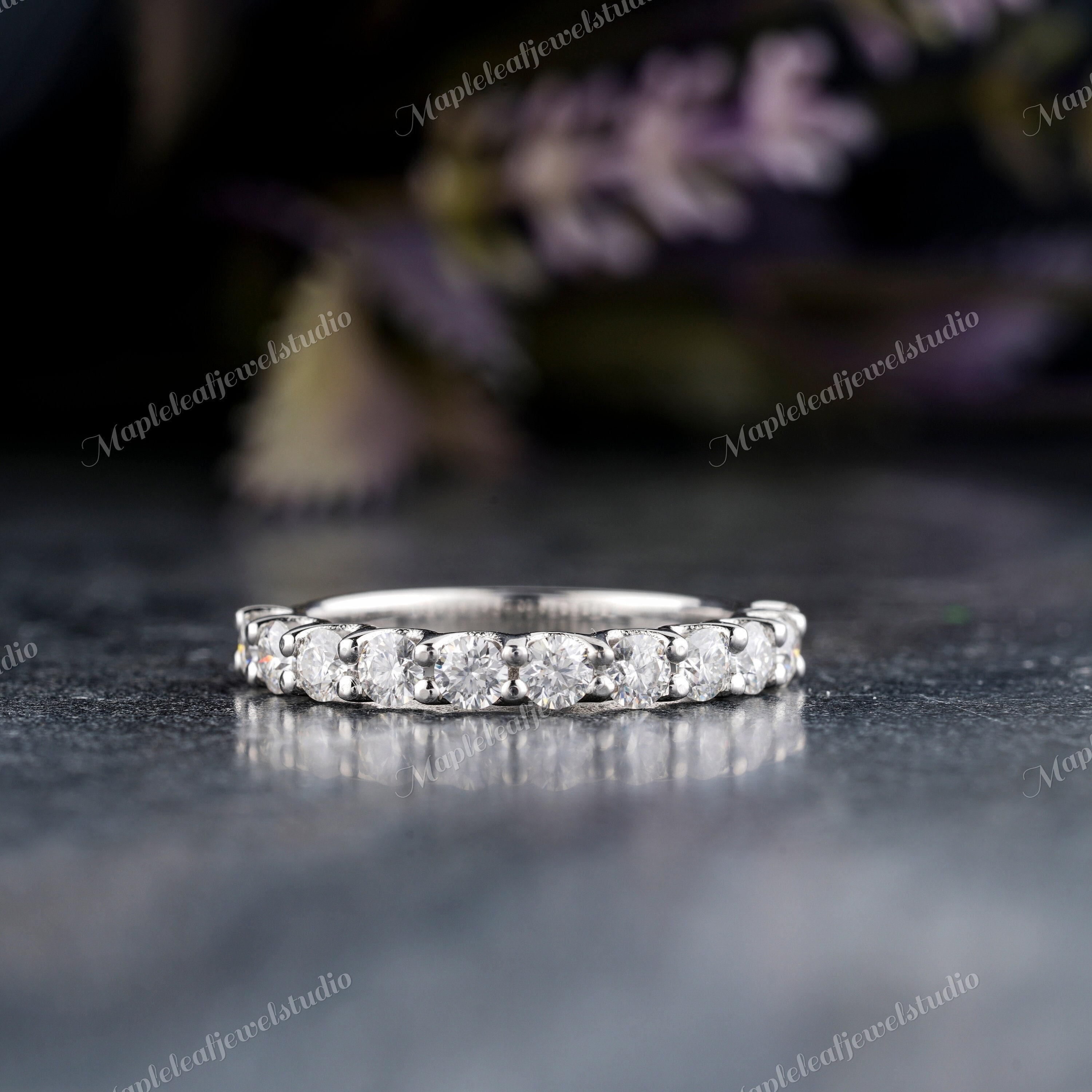 14k Solid Gold Moissanite Half Eternity Wedding Band - Etsy