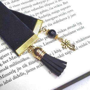 Black bookmark with tassel and  Czech glass beads pendant and flower pendant