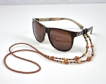 Braune handgemachte Brillenketten, Brillenband mit Perlen, Braunes Brillenband, Brillenhalter, Geschenk für Frau, Geschenk für Mama