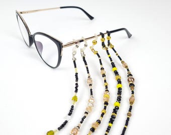 Handgemachte Brillenkette, Brillenband mit Perlen, Schwarz und Brauntöne Brillenkette, Brillenhalter, Geschenk für Frau, Geschenk für Mama